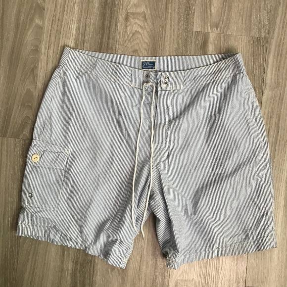 J Crew Seersucker Board Shorts Mesh Liner Mens 34 - Picture 1 of 9